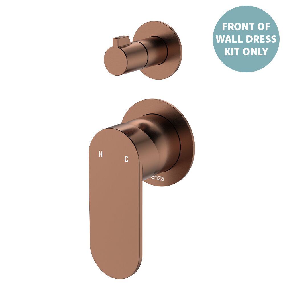 Fienza EMPIRE SLIM Wall Diverter Mixer SM Round Plates Vertical Dress Kit Brushed Copper | QA Bathrooms