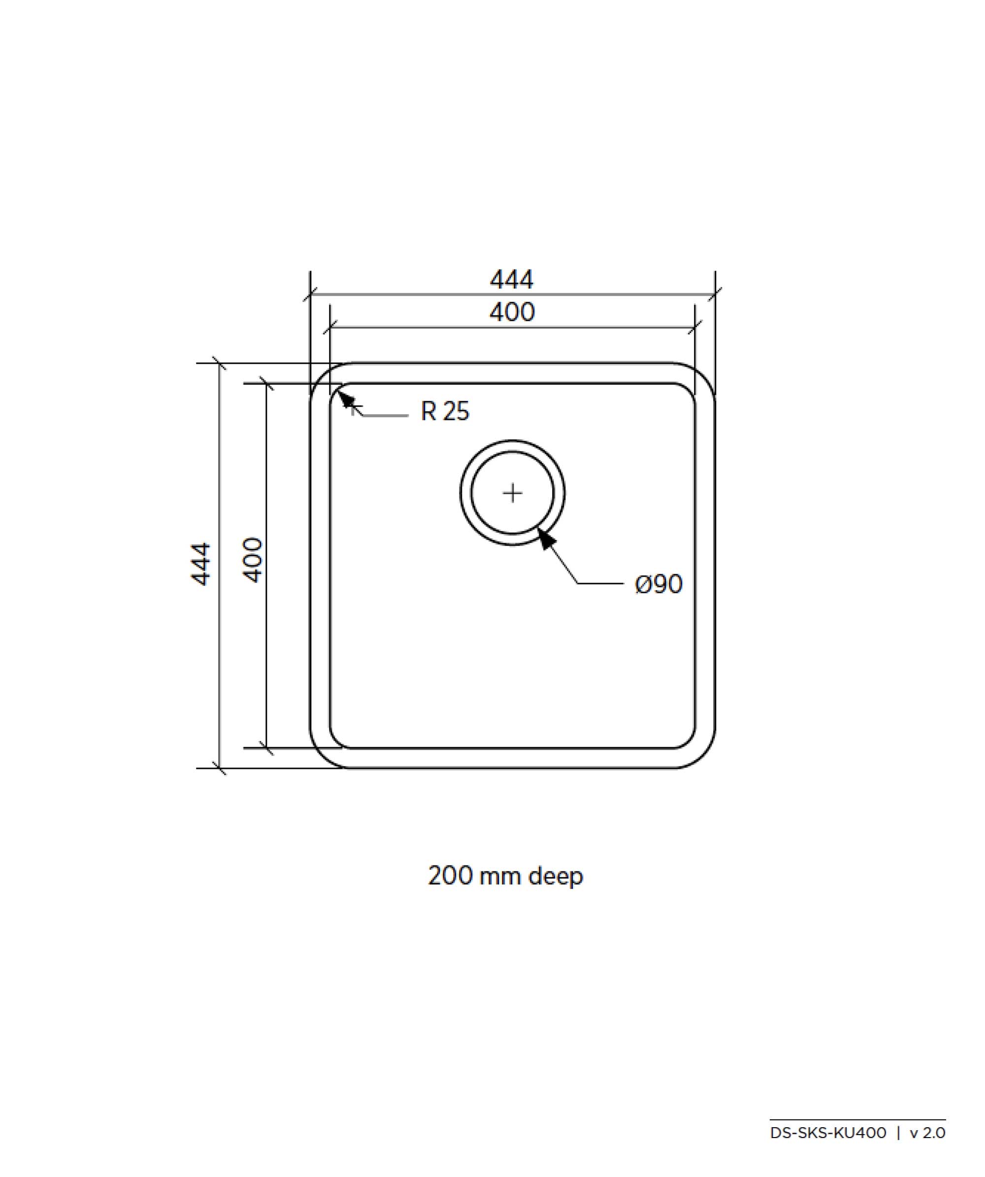 Seima Kubic 400 Stainless Steel Sink technical drawing | QA Bathrooms