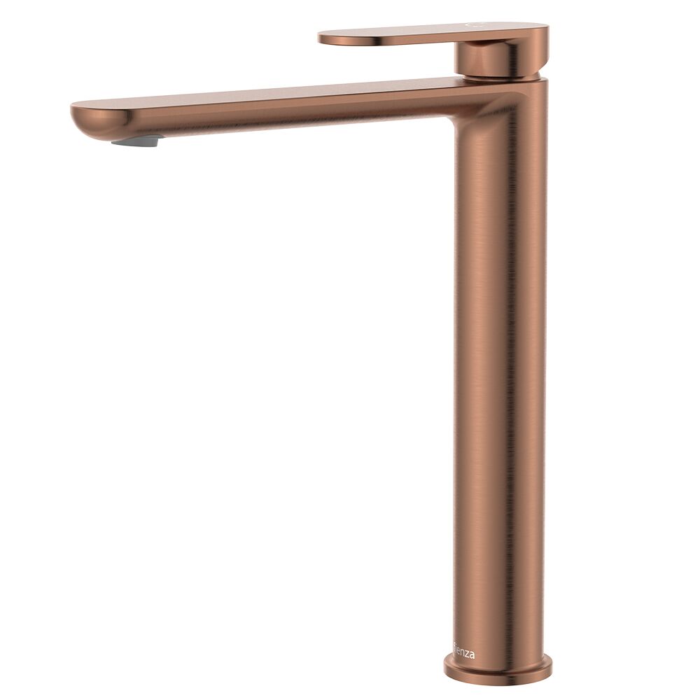 Fienza Empire Slim Tall Basin Mixer, Cold Start in Brushed Copper