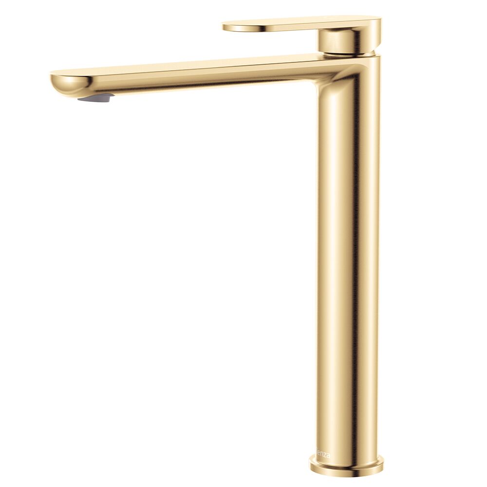 Fienza Empire Slim Tall Basin Mixer, Cold Start in Urban Brass