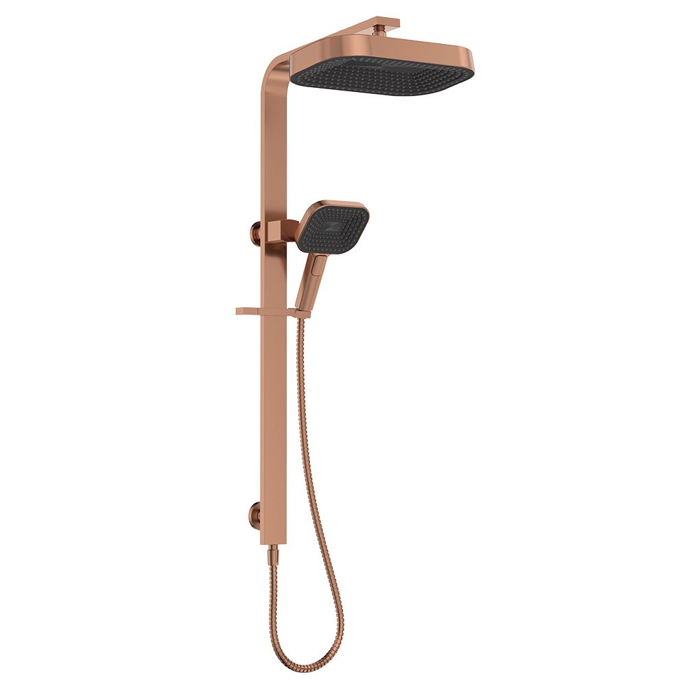 Fienza Kuro Deluxe Twin Shower, Soft Square Head in Brushed Copper