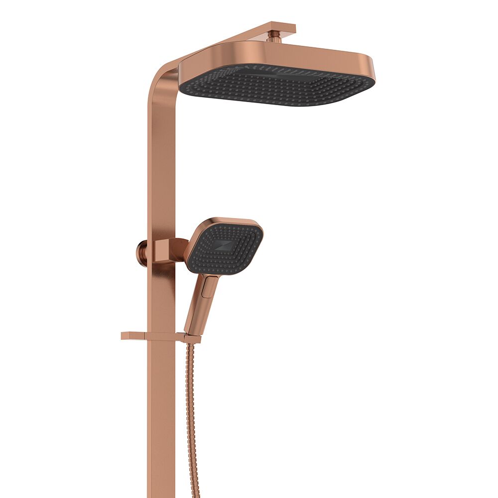 Fienza Kuro Deluxe Twin Shower, Soft Square Head in Brushed Copper