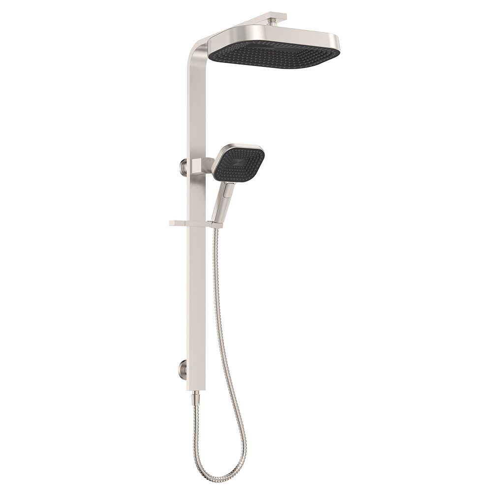 Fienza Kuro Deluxe Twin Shower, Soft Square Head in Brushed Nickel