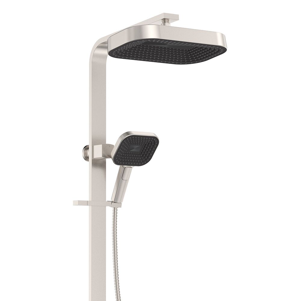 Fienza Kuro Deluxe Twin Shower, Soft Square Head in Brushed Nickel