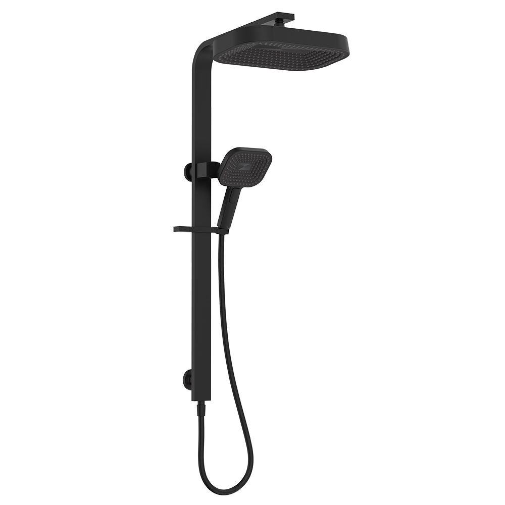 Fienza Kuro Deluxe Twin Shower, Soft Square Head in Matte Black