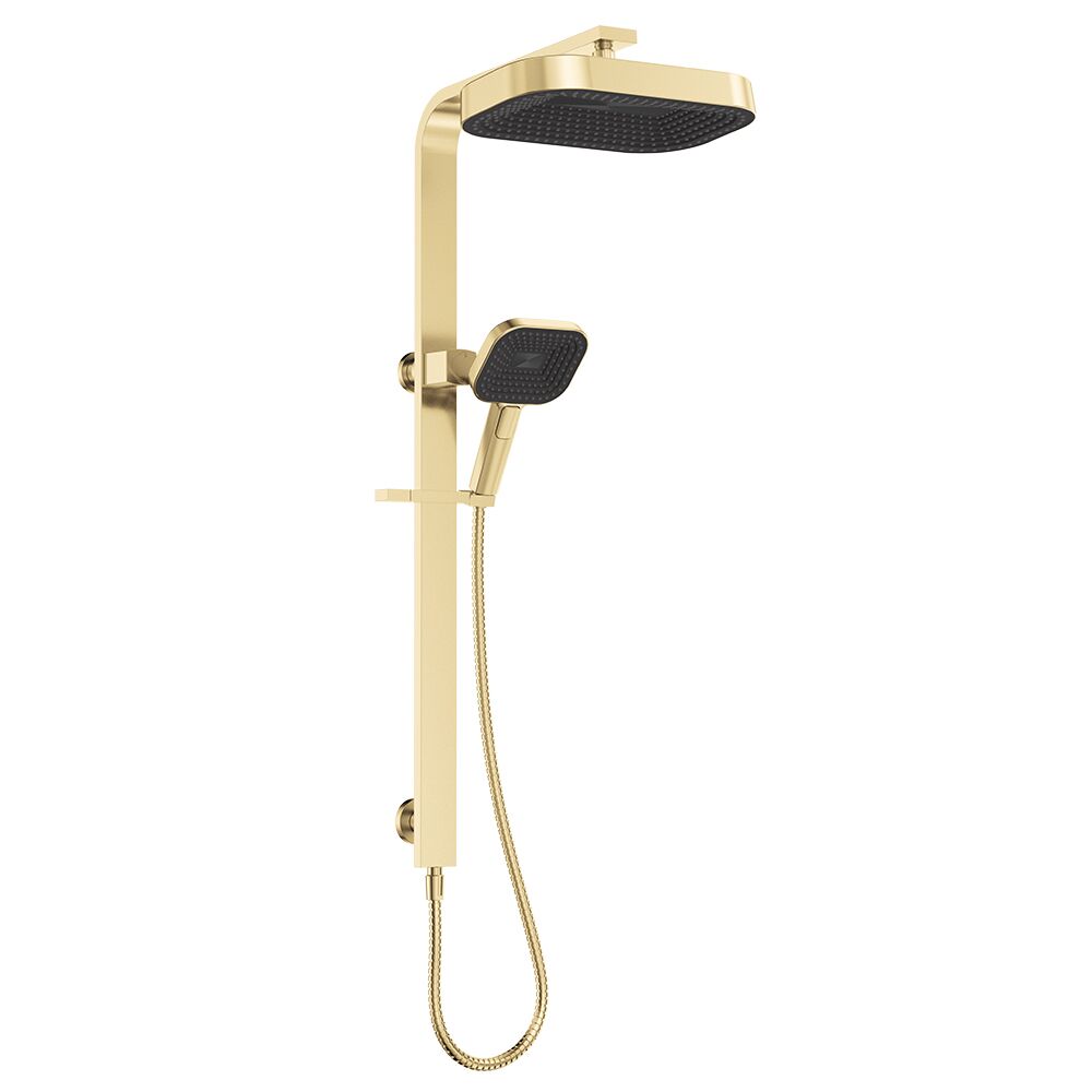 Fienza Kuro Deluxe Twin Shower, Soft Square Head in Urban Brass